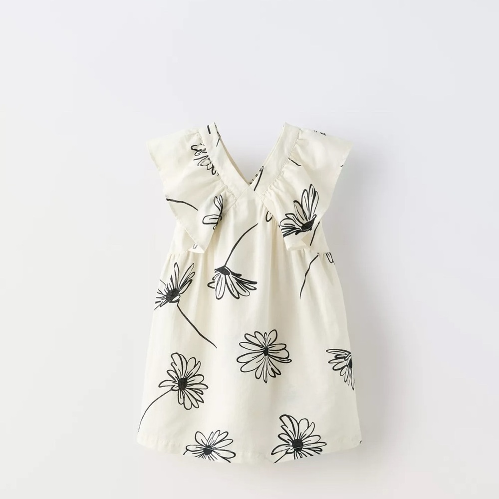 Zara Cream and Black Floral Kids Dress